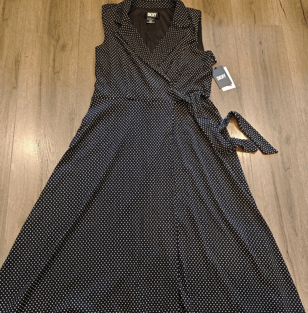 NEW DKNY polka dot sleeveless wrap dress sz14